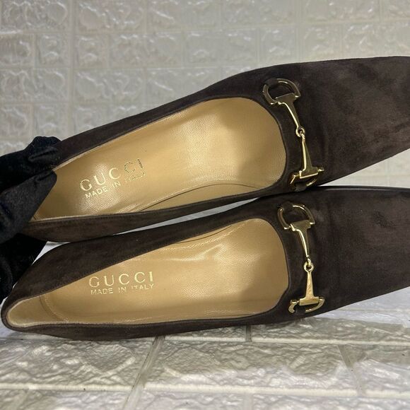 Gucci DarkโBrown Suede Horsebit Block Heels - Picture 10 of 14